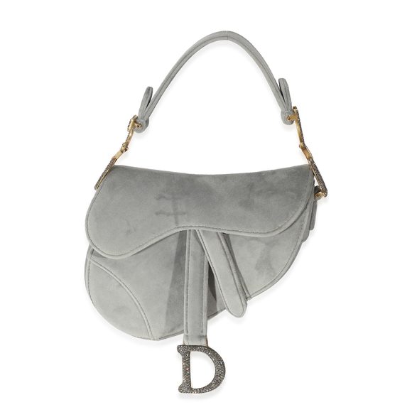 Christian Dior Grey Velvet Crystal Mini Saddle Bag - Picture 1 of 1